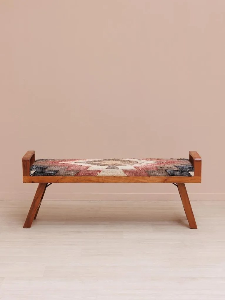 Bancheta din bumbac si lemn de acacia, Indian Kilim