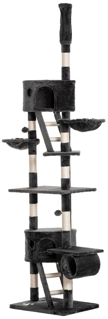 PawHut Copac de Cățărat Mare de la Podea la Tavan cu Locuri de Joacă și Odihnit, Gri închis | Aosom Romania