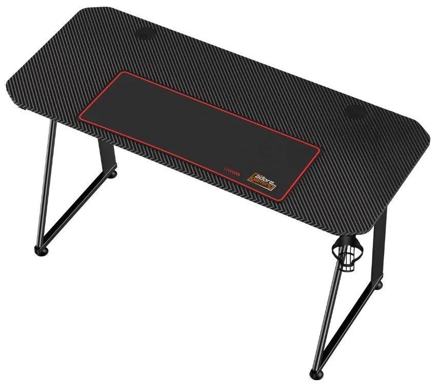 Birou Gaming Adore EXPERT SERIES, 140 x 60 x 75 cm, suprafata Negru carbon, mousepad 80 x 30 cm, suport pentru casti si pahar, reglaj suprafata podea