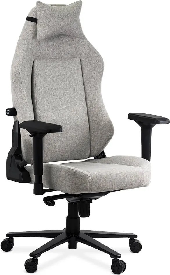 Scaun gaming gri din stofa cu cotiere 4D, durabil OFF 297
