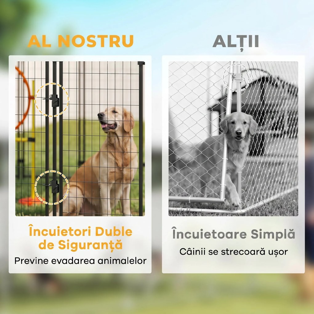 PawHut Țarc pentru Câini de Exterior din Oțel cu Acoperiș din Material Oxford, Anti-UV, Impermeabil, 2 Boluri, Verde | Aosom Romania