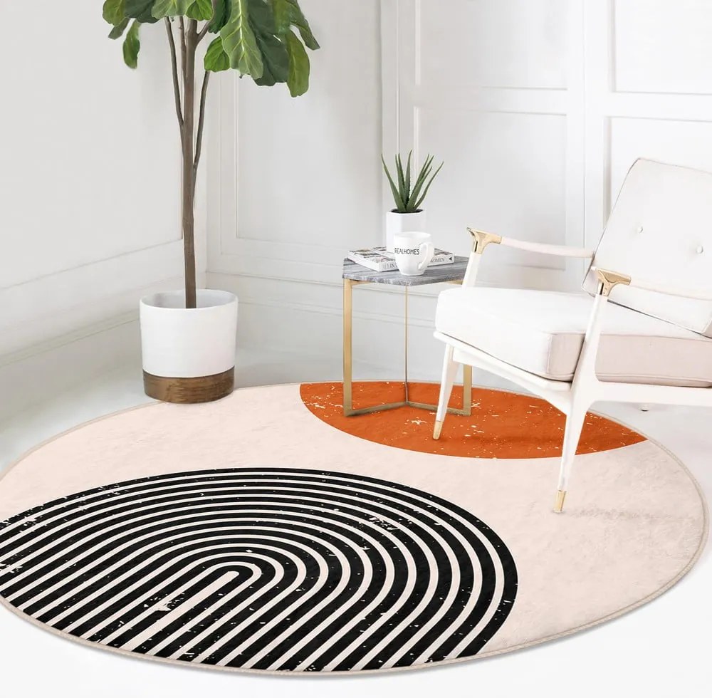 Covor rotund portocaliu-crem lavabil adecvat și pentru aspiratoare robot ø 100 cm Comfort – Mila Home