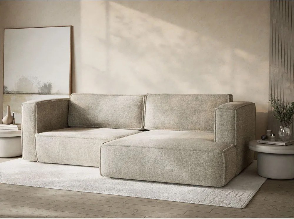 Colțar bej extensibil/cu spațiu de depozitare cu tapițerie din chenille (cu colț pe partea dreaptă/cu șezlong) Velto – Maison de Rêve