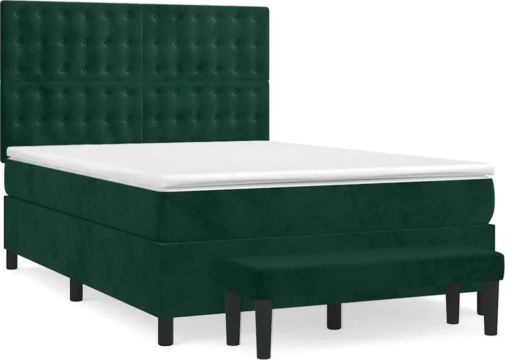 vidaXL Pat box spring cu saltea, verde închis, 140x200 cm, catifea