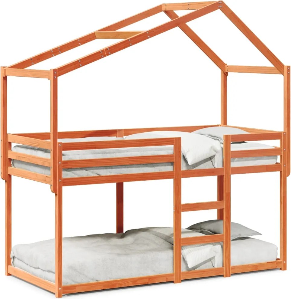 vidaXL Pat supraetajat cu acoperiș maro ceruit 90x190cm lemn masiv pin