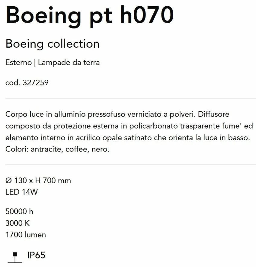 Stalp LED iluminat exterior IP65 Boeing pt H-70cm negru