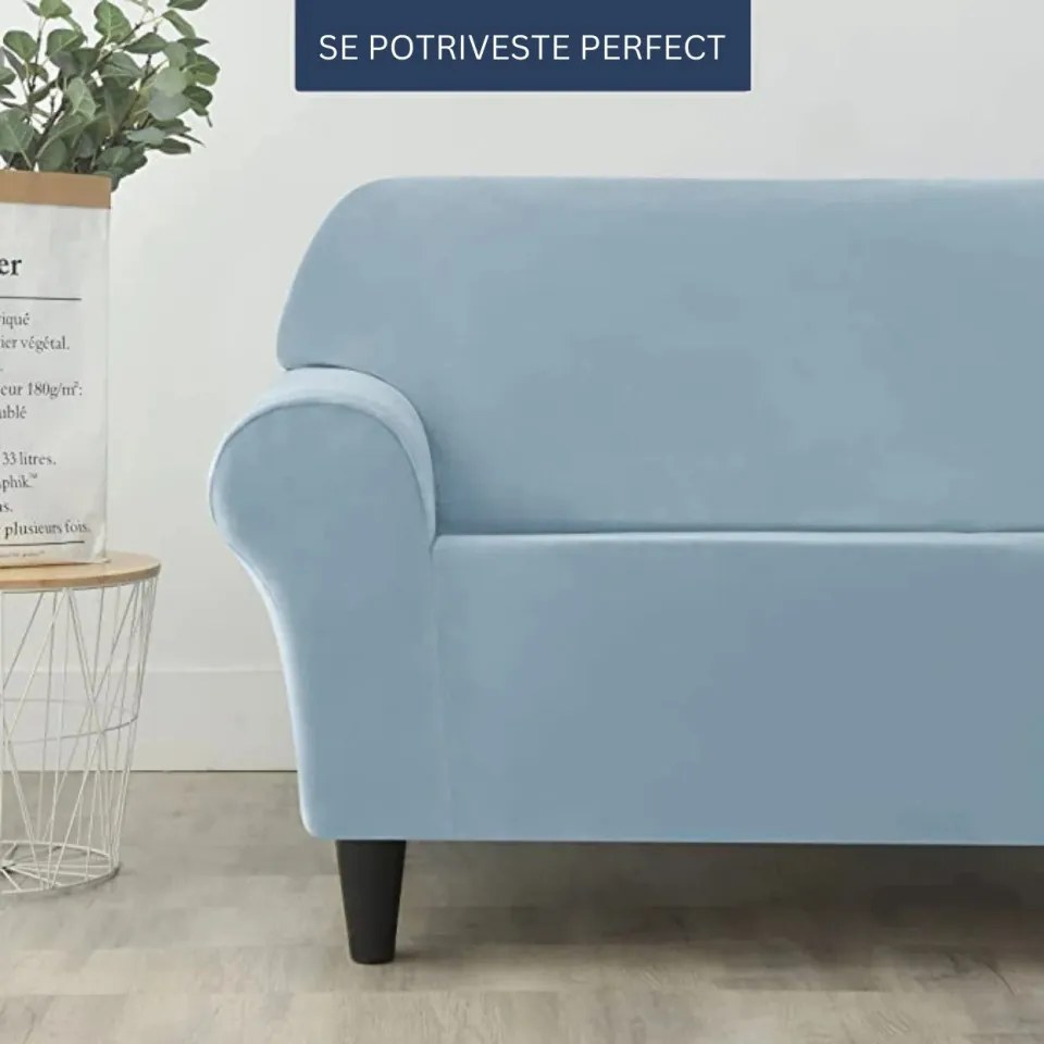 Set huse elastice din catifea pentru canapea 3 locuri + 2 fotolii, cu brate, alb murdar, HCCJS-10