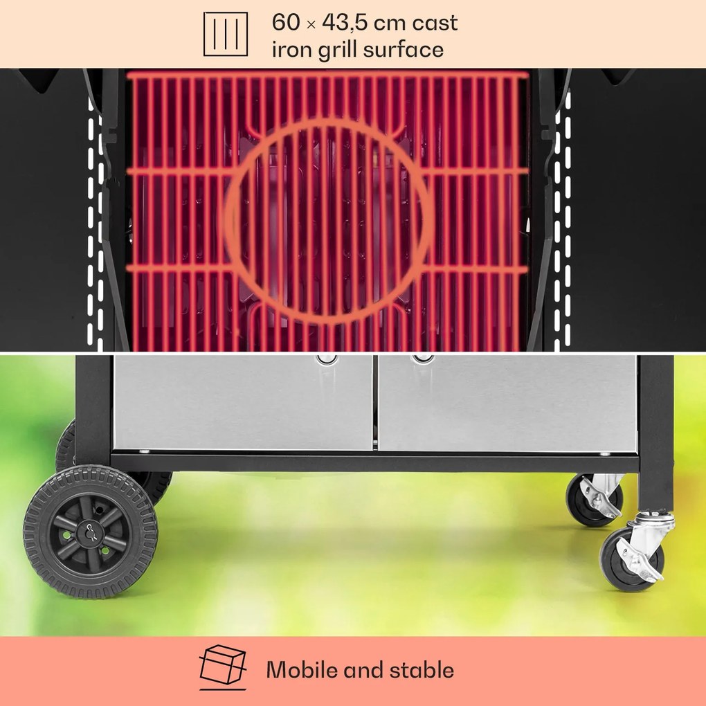 Tomahawk, grătar cu gaz, 3 arzătoare de 3,6 kW, 60 x 43,5 cm, grătar din oțel inoxidabil