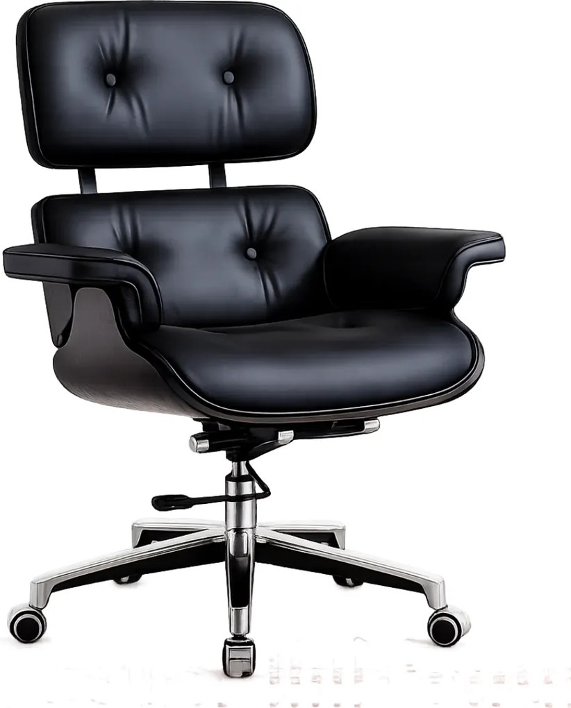 EXECUTIVE PRESTIGE – Scaun Directorial Ergonomic Premium, cu Piele PU, Furnir Negru, Bază din Aluminiu, Reglaj pe Înălțime și Funcție de Înclinare, Negru