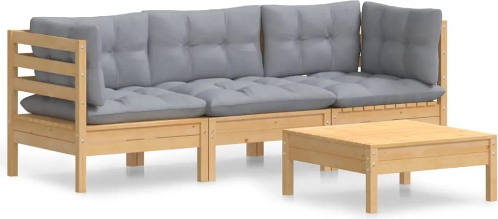 vidaXL Set mobilier grădină cu perne gri, 4 piese, lemn de pin