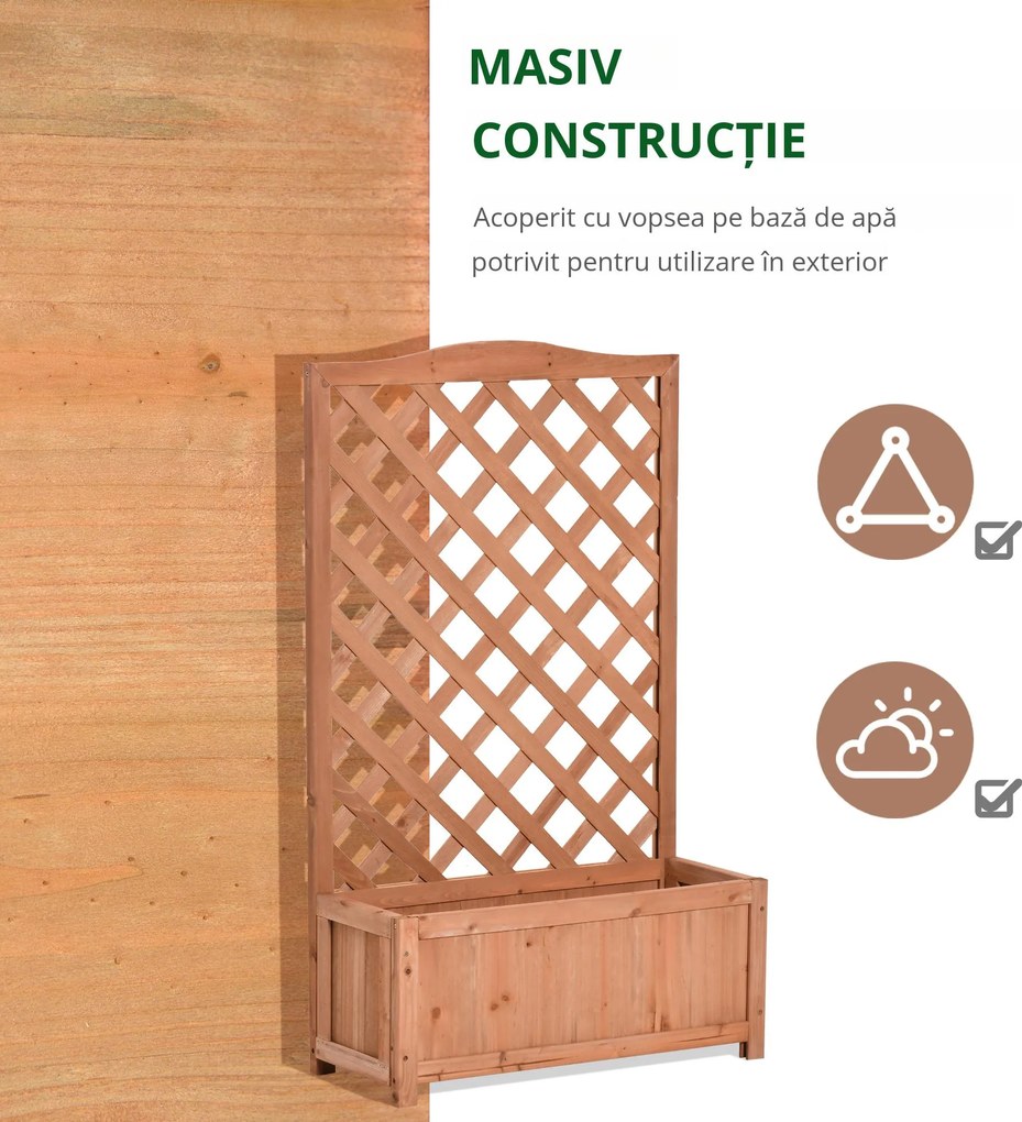 Outsunny Jardinieră cu spalier, bac de flori ridicat, pentru plante cățărătoare, legume, flori, din lemn masiv, interior și exterior, curte, grădină, balcon, 70 x 28 x 117 cm, maro | Aosom Romania