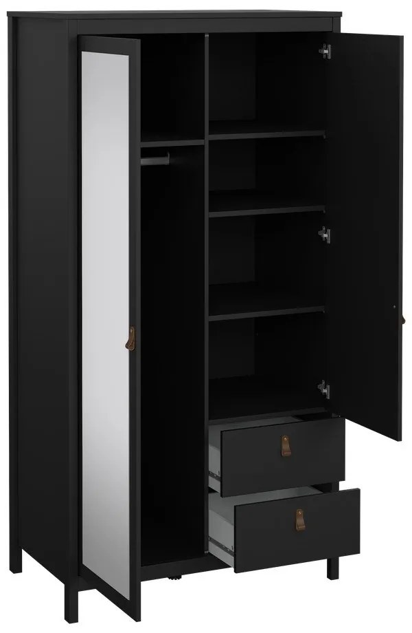 Șifonier negru cu oglindă 102x199x58 cm Madrid – Tvilum