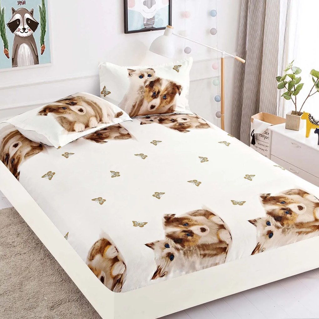 Lenjerie de pat 3 cu elastic 100% bumbac - a724 de la Onesleep