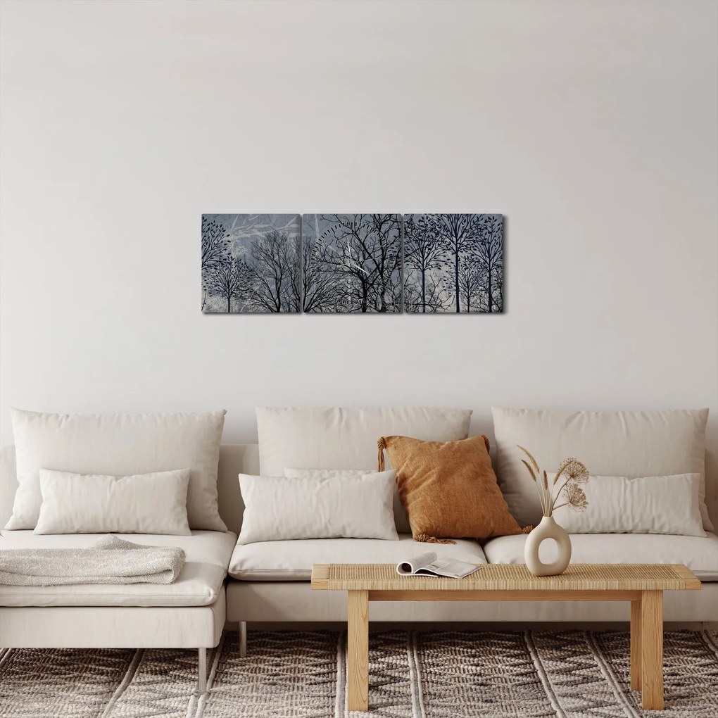 Tablou - Siluetă copac și frunze (cu ceas) (90x30 cm)
