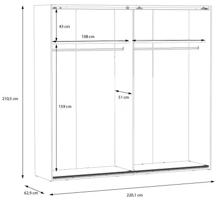 Dulap cu oglindă OREN 220x210 cm, finisaj stejar Artisan