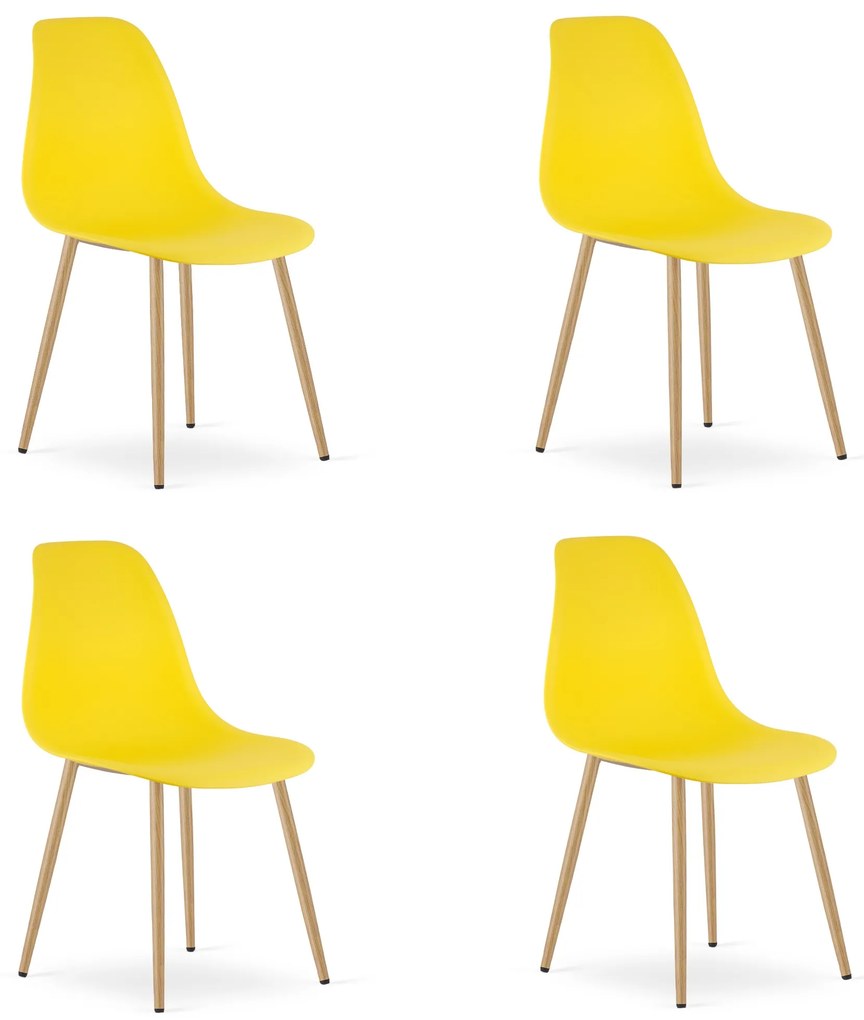 Set 4 Scaune Bucatarie/Dining Velo Plus Galbene Picioare Metalice Finisaj Lemn