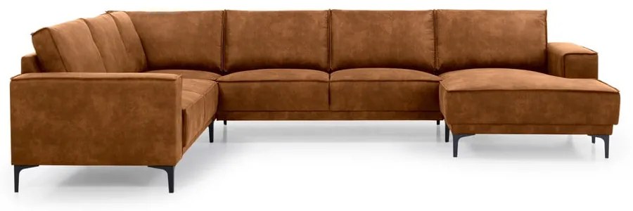 Colțar maro coniac cu tapițerie din imitație de piele (colț pe partea dreaptă/în formă de "U") Copenhagen – Scandic