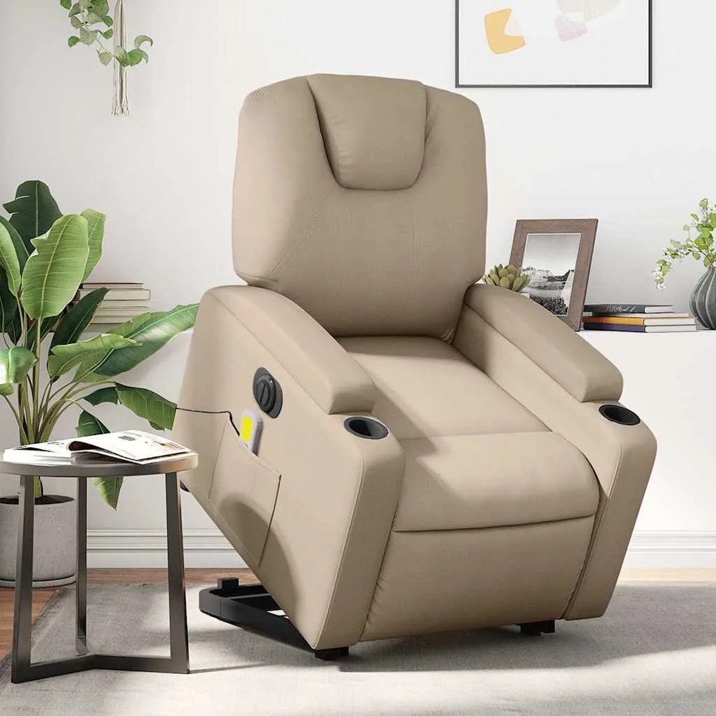 vidaXL Fotoliu electric masaj rabatabil cu ridicare, cappuccino