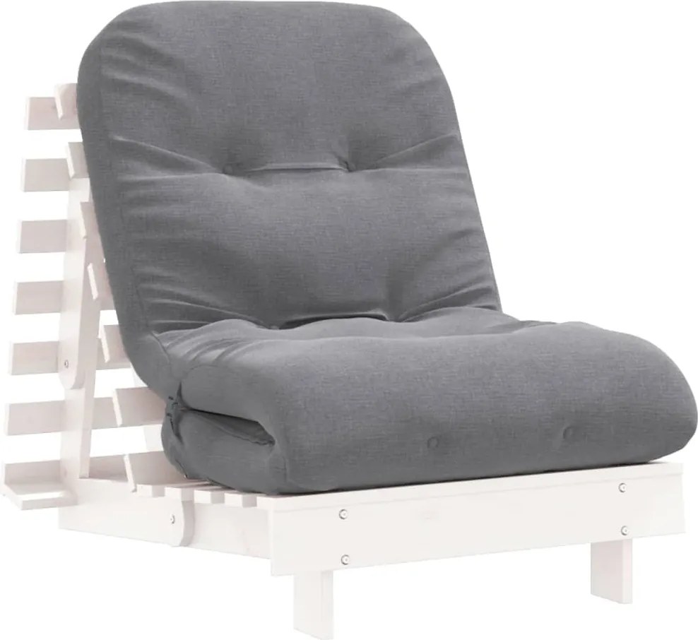 vidaXL Canapea futon cu saltea, alb, 70x206x11 cm, lemn masiv de pin