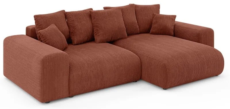 Colțar cărămiziu extensibil/cu spațiu de depozitare cu tapițerie din catifea reiată (cu colț variabil) Luma – Ropez