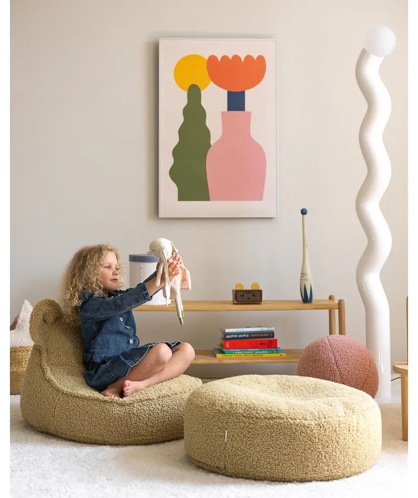 Fotoliu puf pentru copii verde cu tapițerie din țesătură bouclé Round – Wigiwama