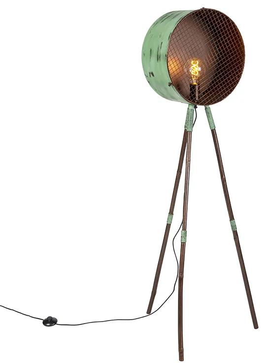 Lampă de podea vintage pe trepied de bambus verde cu cupru - Butoi