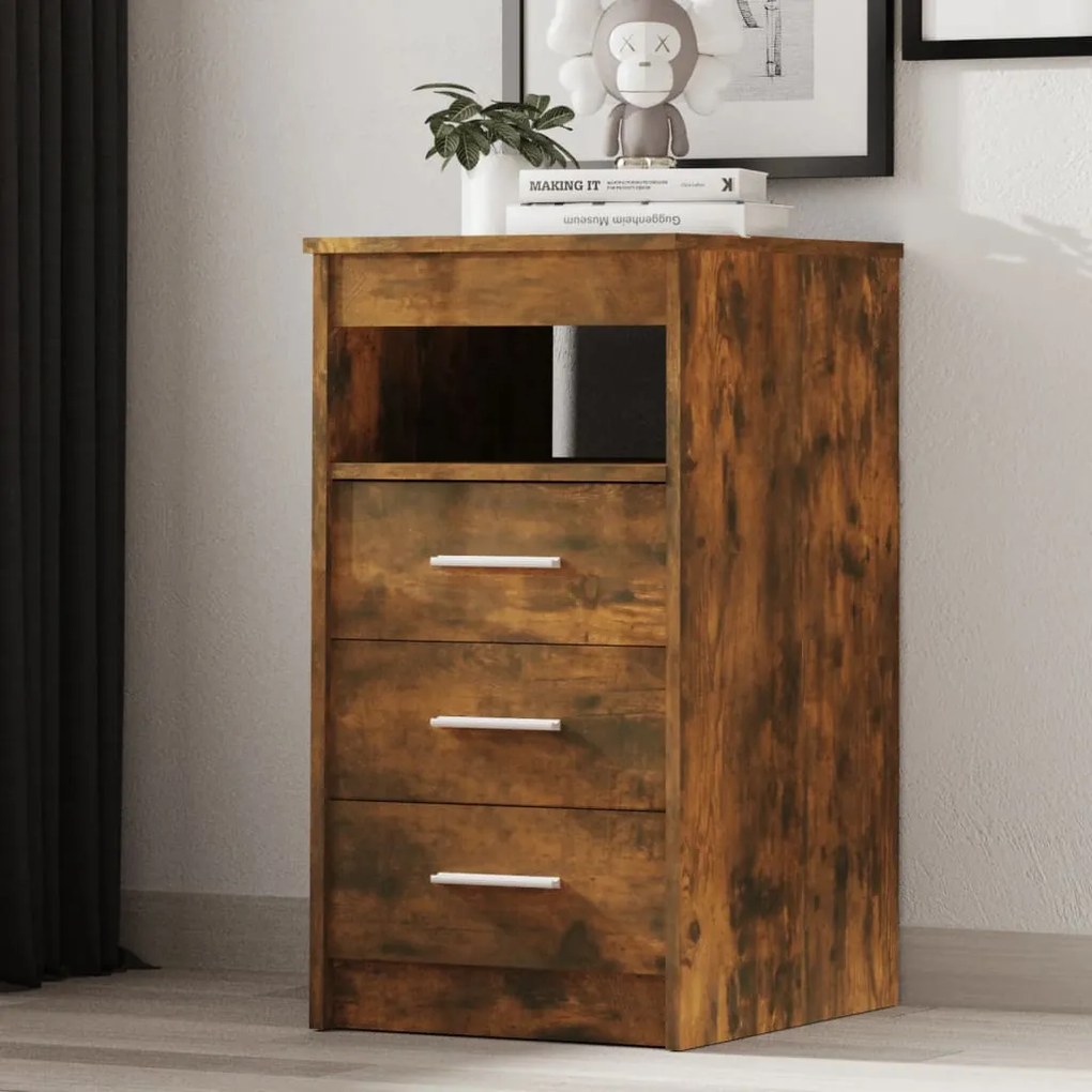 vidaXL Dulap cu sertar, stejar fumuriu, 40x50x76 cm, lemn prelucrat