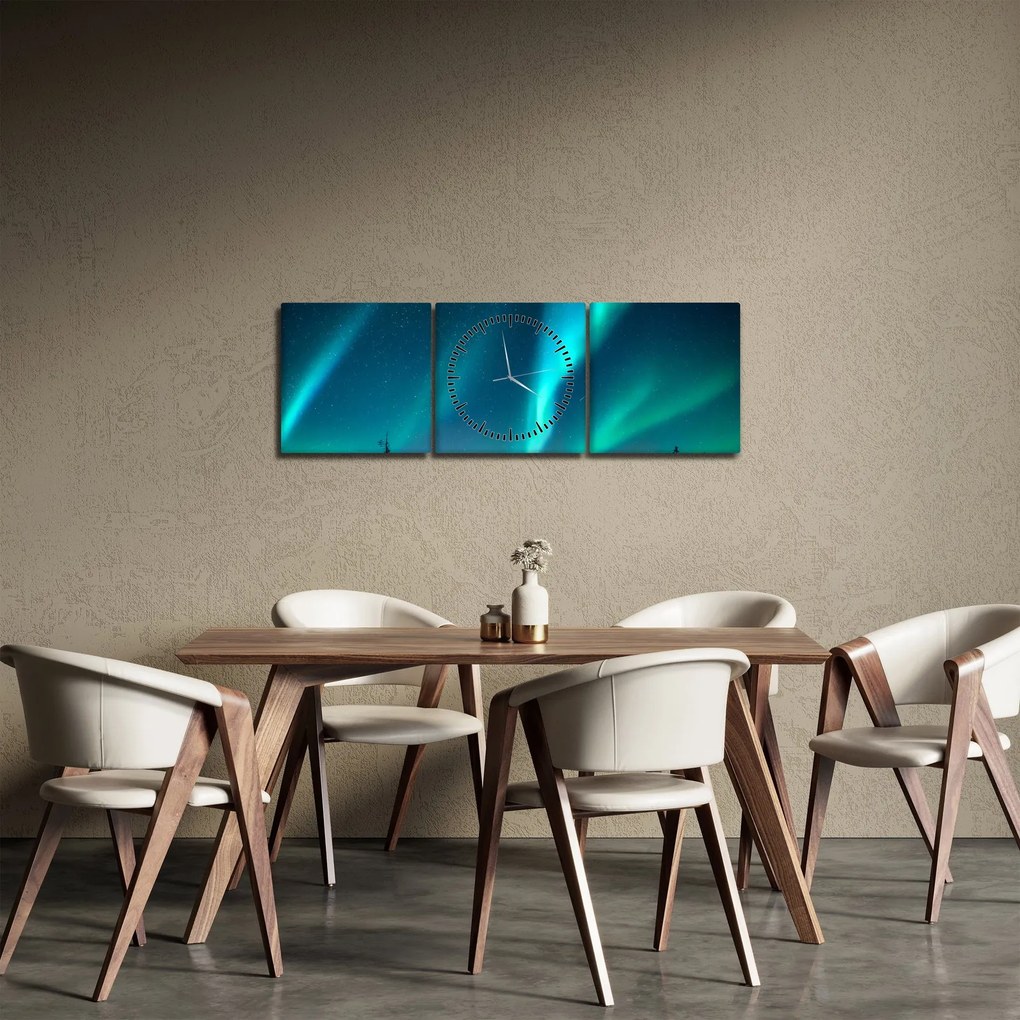 Tablou - Aurora Boreală (cu ceas) (90x30 cm)