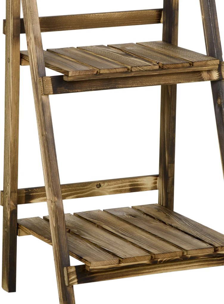 Outsunny Suport pentru Plante Pliabil, Jardinieră cu 3 Niveluri, Raft de Exterior pentru Plante, 40x37x93 cm, Lemn Natural | Aosom Romania