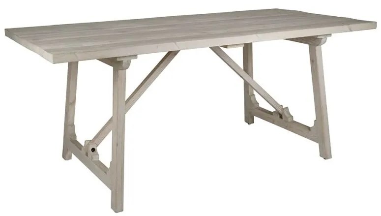 Masa dining din lemn de pin, alb cu aspect antichizat, Lhettie