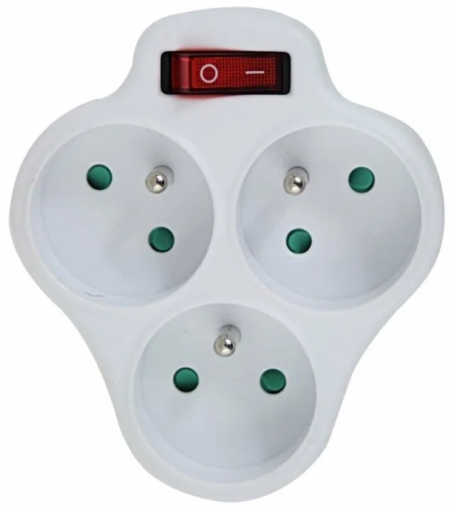 Adaptor triplu stecher Esperanza ELK304W switch ON/OFF forma rotund Alb