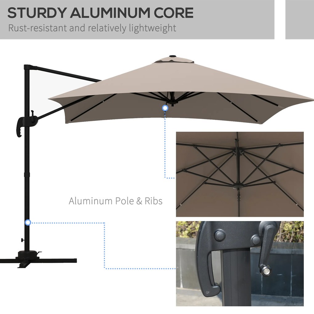 Outsunny Umbrelă de Soare cu 8 Lamele cu Pedală și Manivelă, Umbrelă de Soare din Aluminiu și Poliester, 295x295x266 cm, Kaki | Aosom Romania