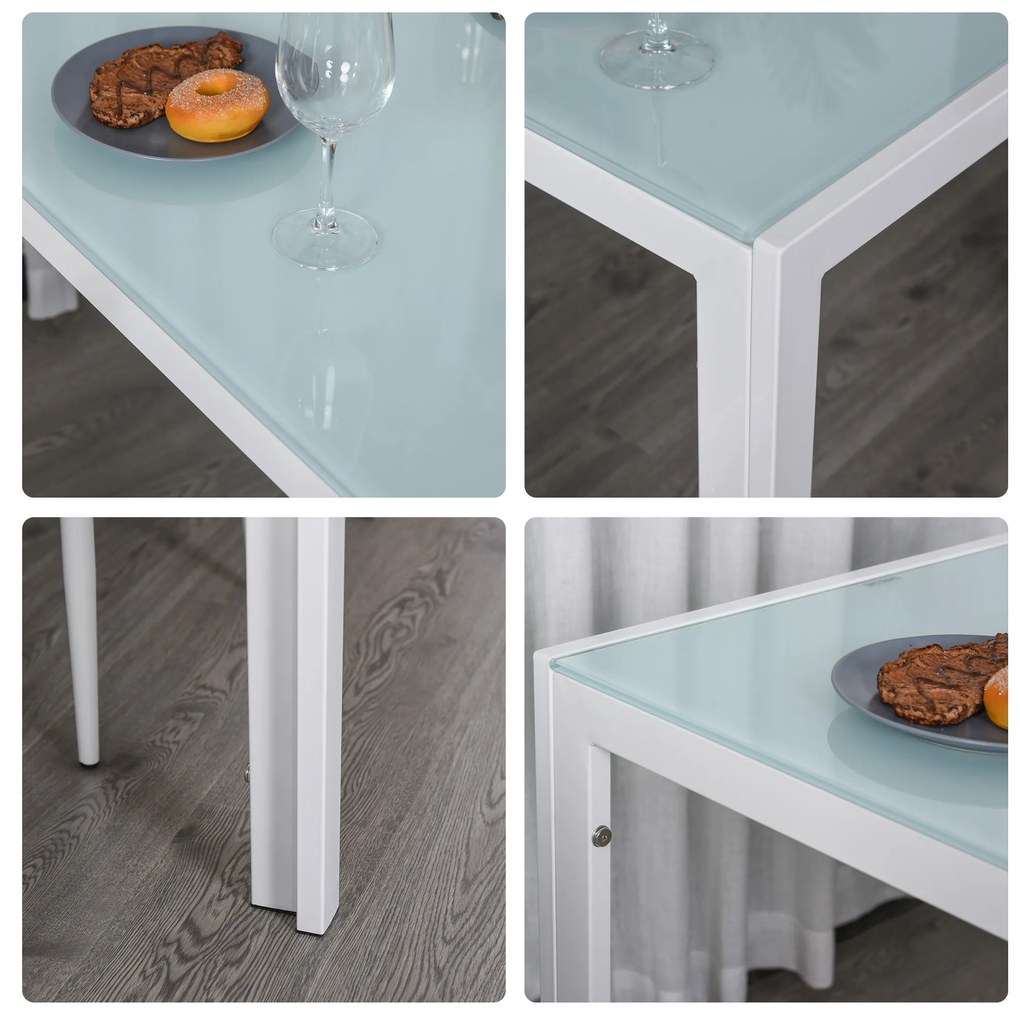 HOMCOM Set Masa pentru 4 Persoane cu 4 Scaune Tapițate, Design Modern și Elegant, Ideal pentru Dining, Alb | Aosom Romania