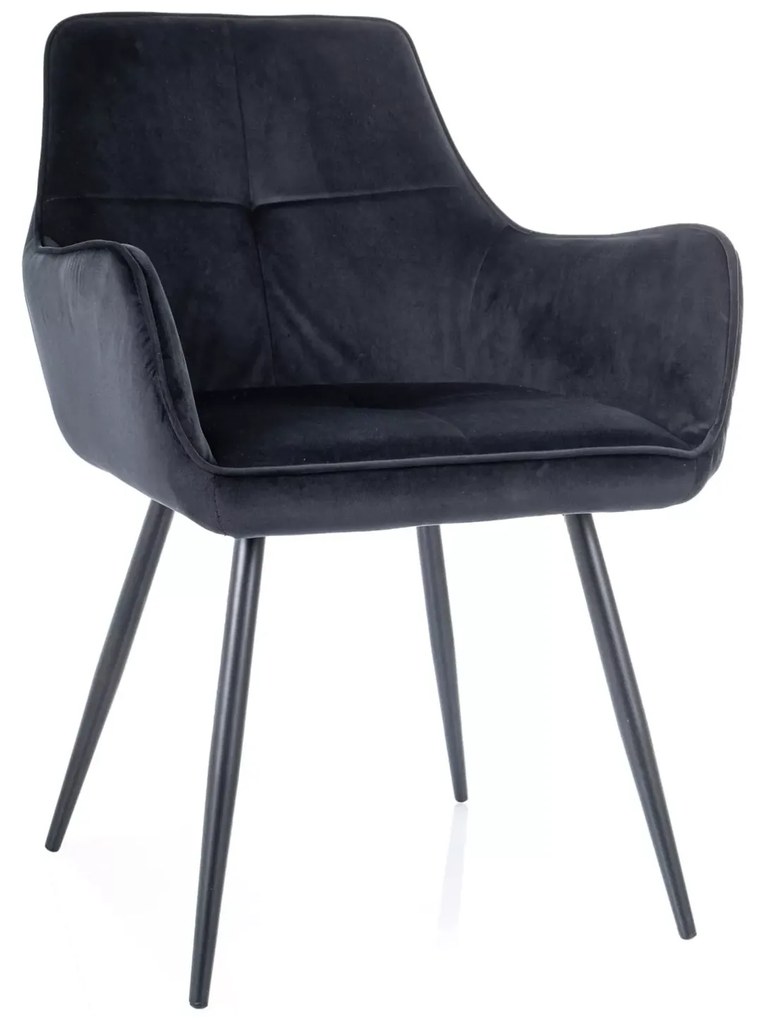 Scaun de dining din catifea cu picioare negre GRAPE negru