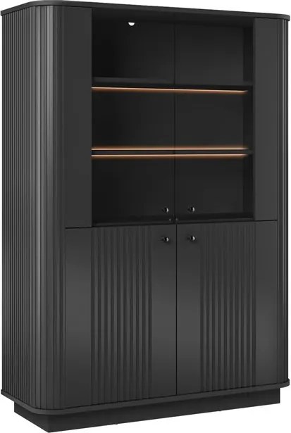 Vitrină Vesper 103 cm cu 4 uși - negru / mânere negre