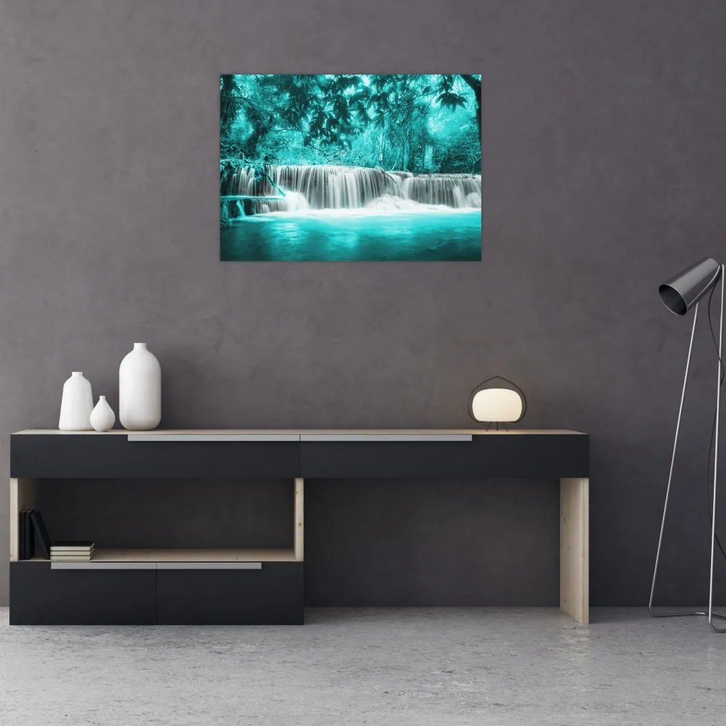 Tablou pe sticlă - Cascada albastră (70x50 cm)