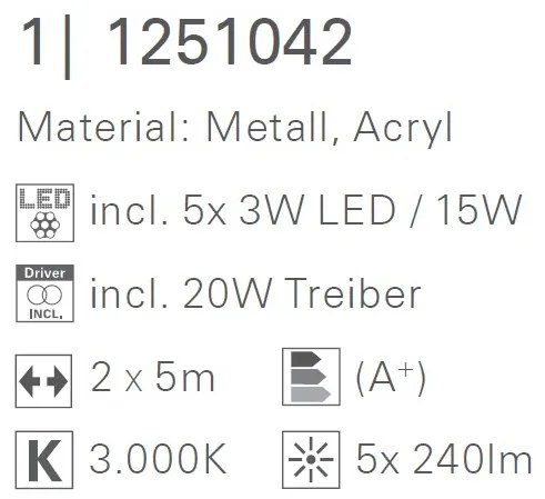 Sistem de cabluri cu 5 spoturi LED directionabile Tony 1251042 NV
