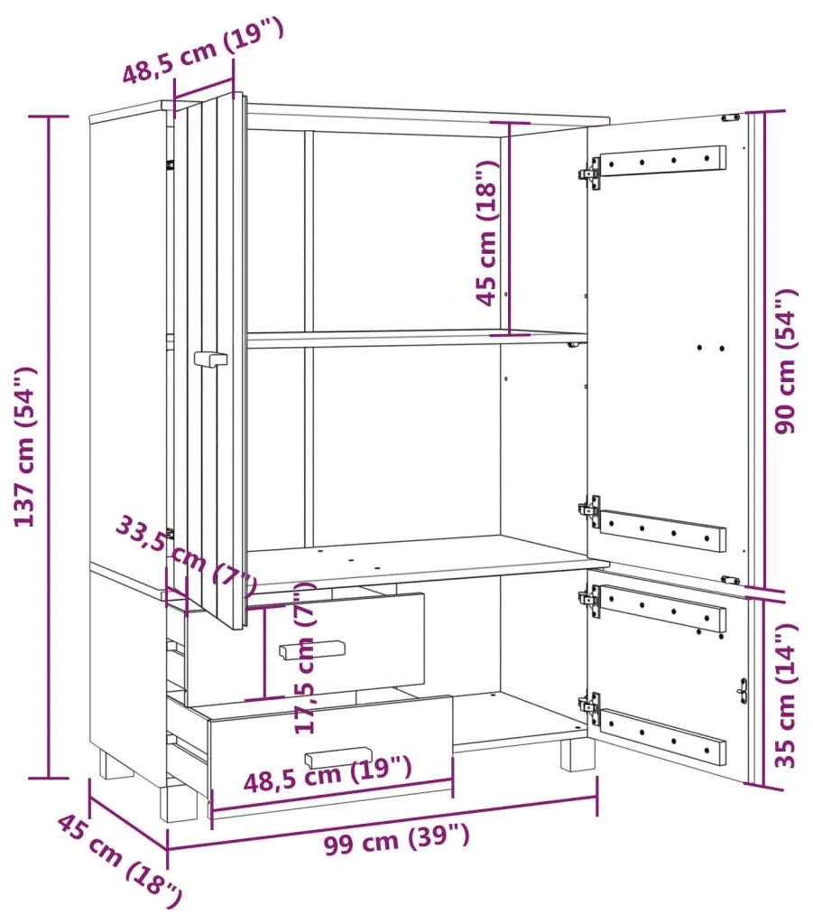 Sifonier, alb, 99x45x137 cm, lemn masiv de pin Alb, 1