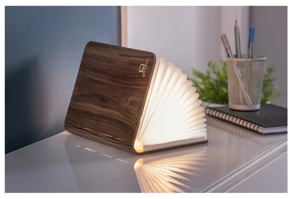 Veioză maro LED cu abajur textil (înălțime 2,5 cm) Booklight – Gingko