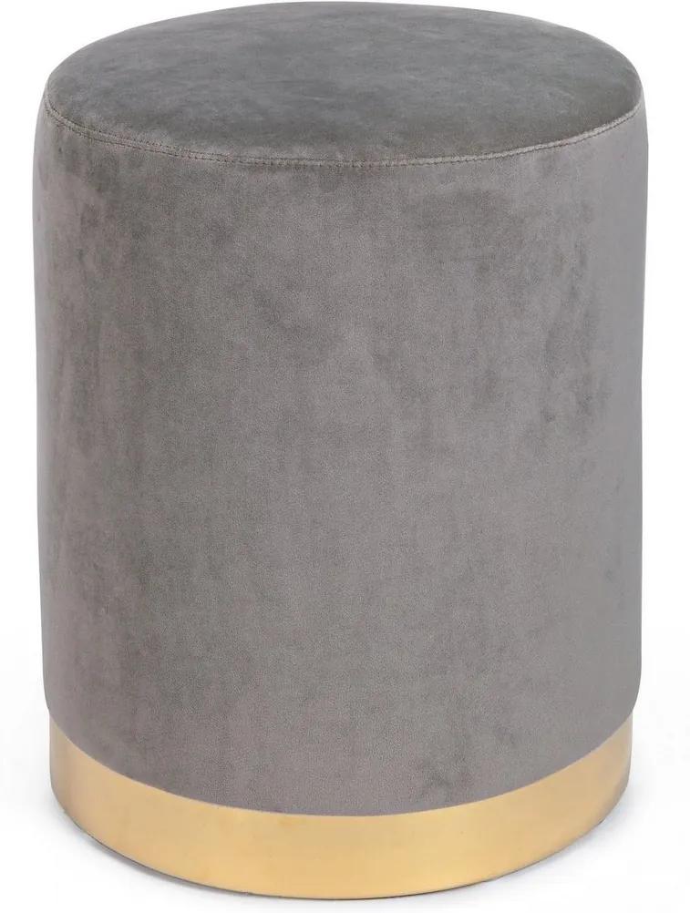 Taburet catifea gri cu baza metal aurie Lucilla Ø 35 cm x 40 h