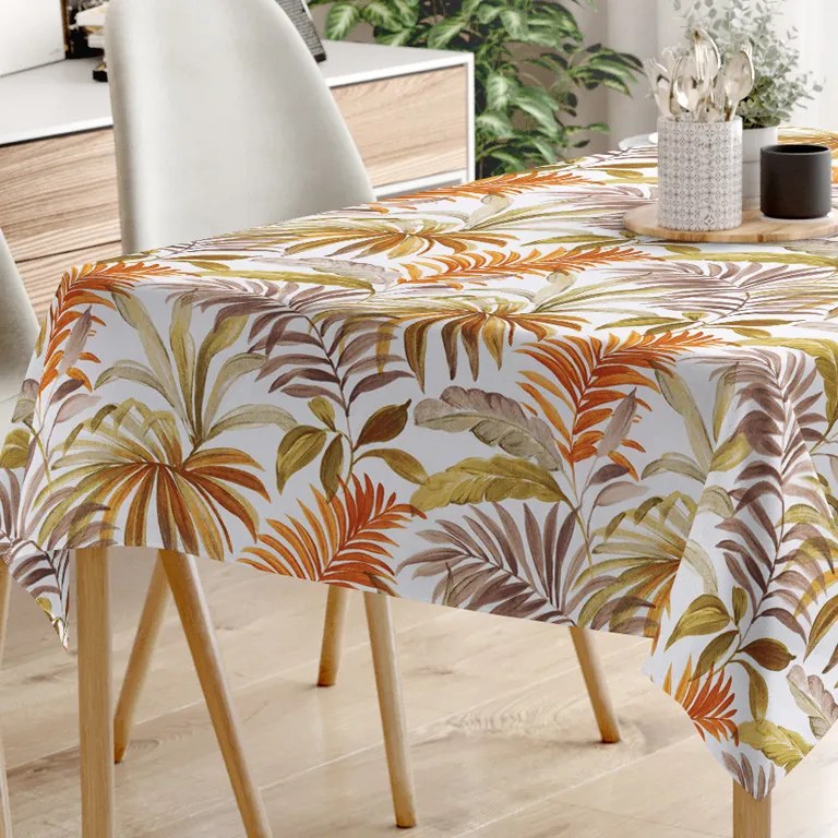 Goldea față de masă decorativă loneta - frunze de palmier colorate 140 x 200 cm