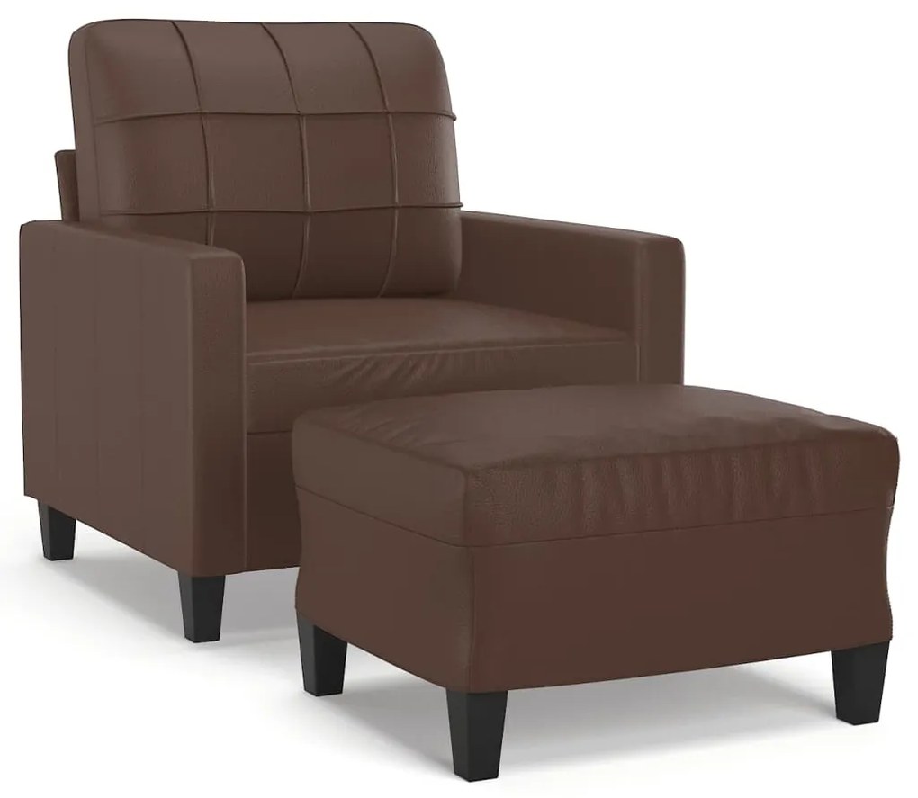 3153337 vidaXL Fotoliu canapea cu taburet, maro, 60 cm, piele ecologică