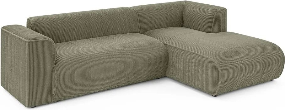 Colțar verde cu tapițerie din catifea reiată (cu colț pe partea dreaptă/cu șezlong) Merid – Ropez