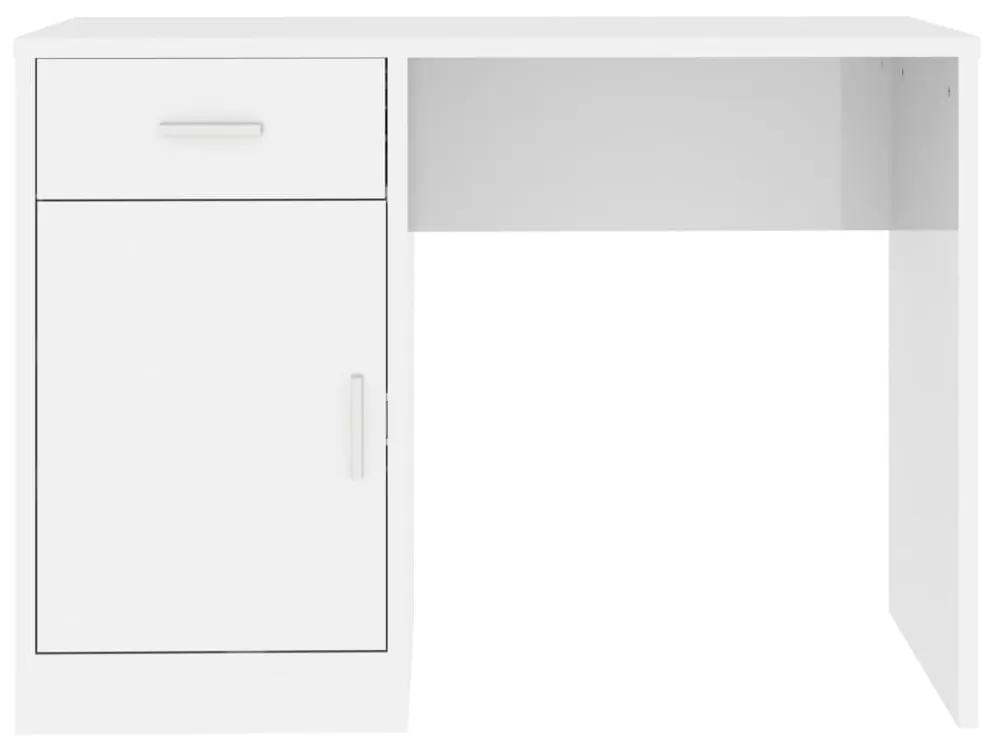 Birou cu sertar si dulap, alb extralucios, 100x40x73 cm, lemn
