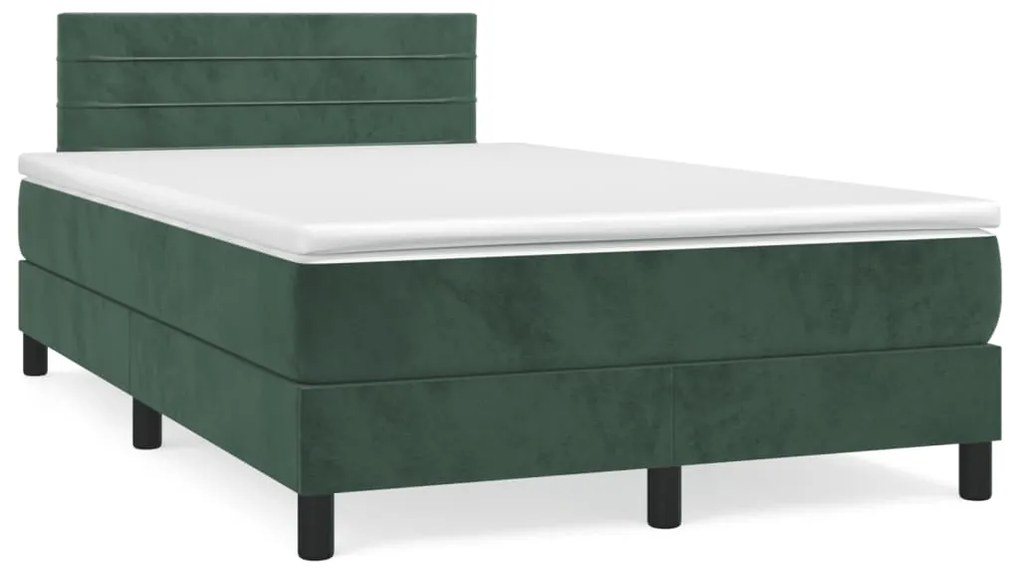 vidaXL Pat box spring cu saltea, verde închis, 120x190 cm, catifea
