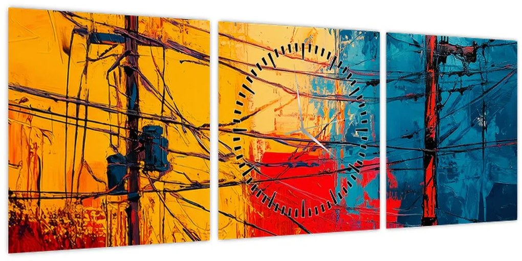 Tablou - Linii electrice abstracte (cu ceas) (90x30 cm)