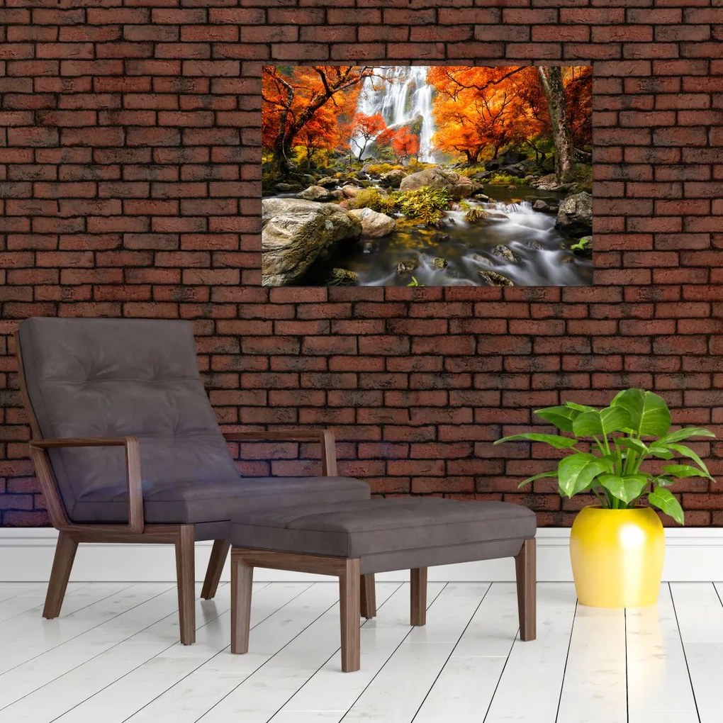 Tablou - Cascade în pădurea portocalie (90x60 cm)