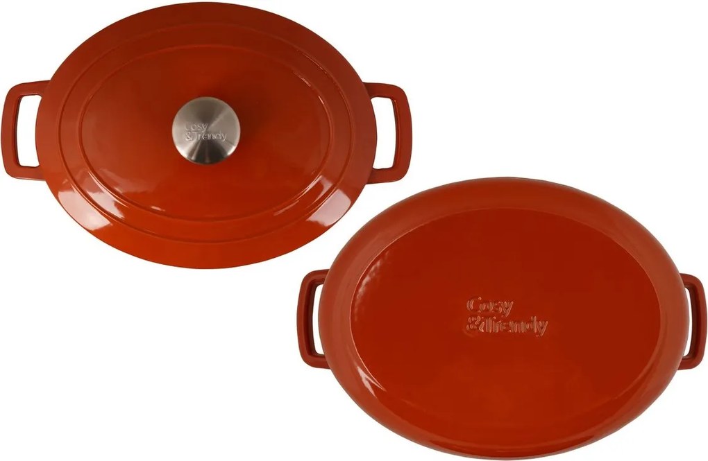 Oală fontă emailată ovală cu capac 6,0 L Ruginiu Fontestic Cosy &amp; Trendy 9335235