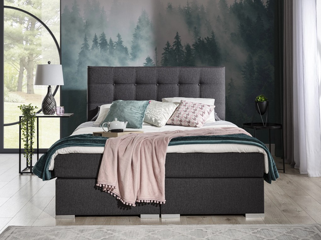Pat matrimonial Boxspring 160 cm Irma 01 (gri închis). 1044539