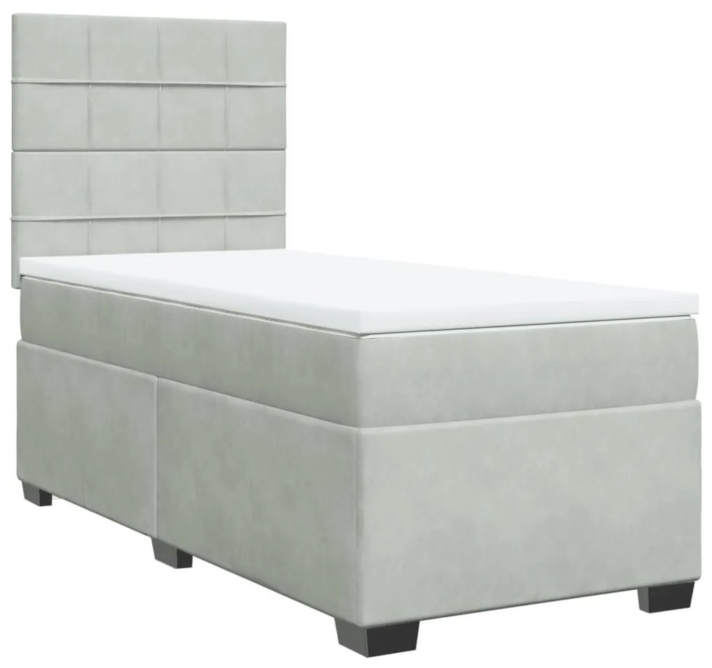 3290834 vidaXL Pat box spring cu saltea, gri deschis, 100x200 cm, catifea